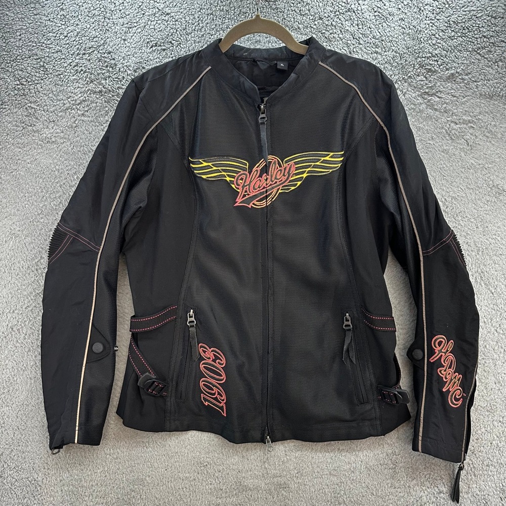 Harley-Davidson Women's XL Mesh Riding Jacket Black Pink Embroidered